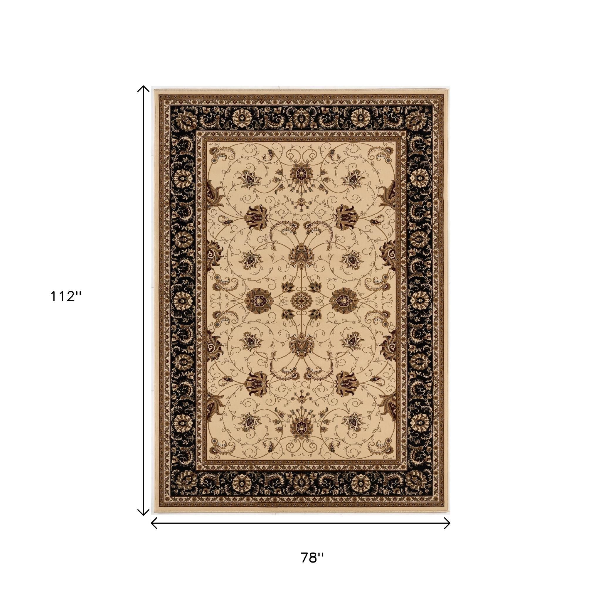 10' Black And Ivory Oriental Runner Rug-Area Rugs-DECOROLALA