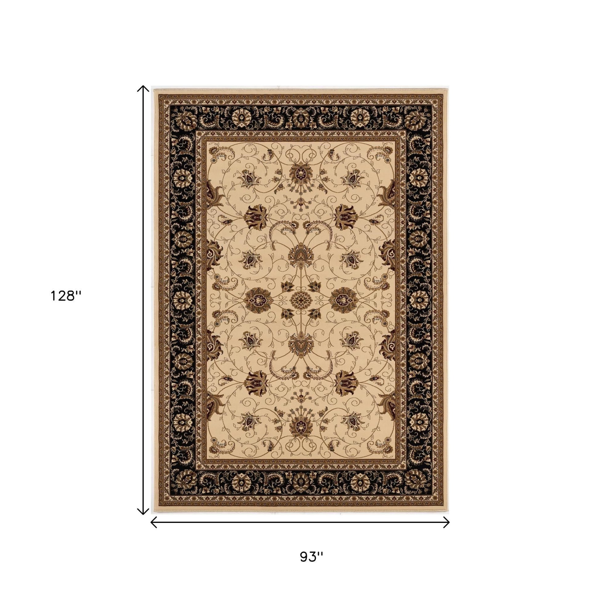 10' Black And Ivory Oriental Runner Rug-Area Rugs-DECOROLALA