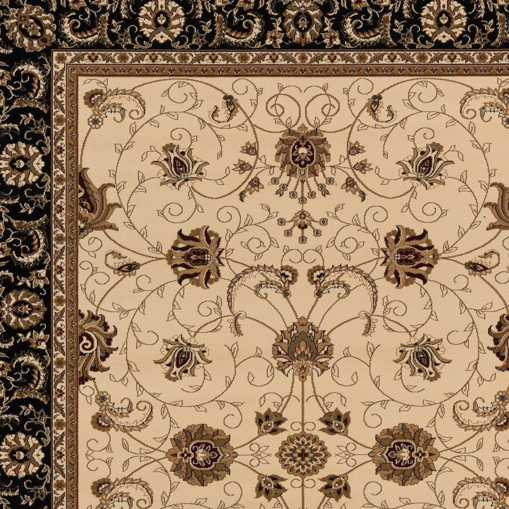 10' Black And Ivory Oriental Runner Rug-Area Rugs-DECOROLALA