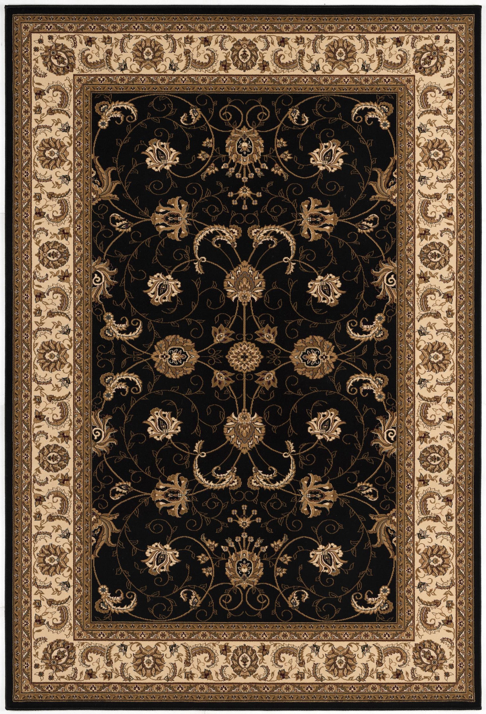 10' Black And Ivory Oriental Runner Rug-Area Rugs-DECOROLALA