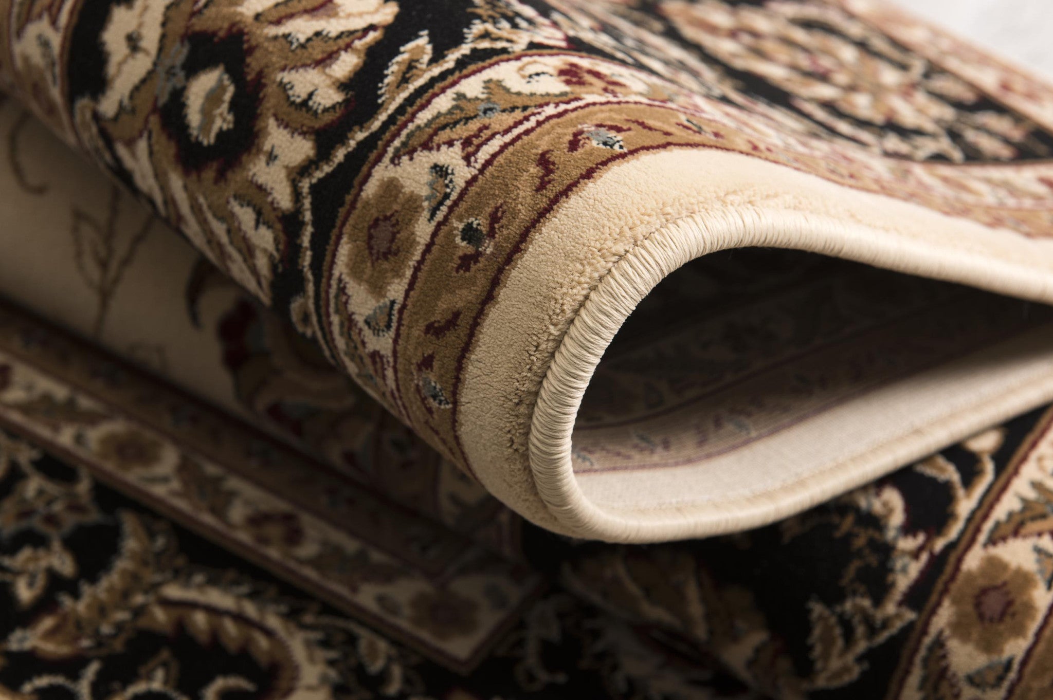 10' Black And Ivory Oriental Runner Rug-Area Rugs-DECOROLALA