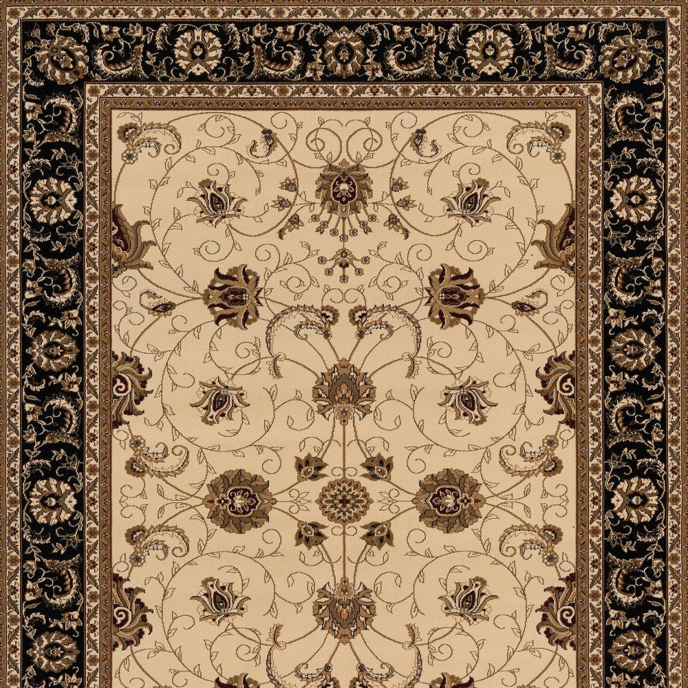 10' Black And Ivory Oriental Runner Rug-Area Rugs-DECOROLALA