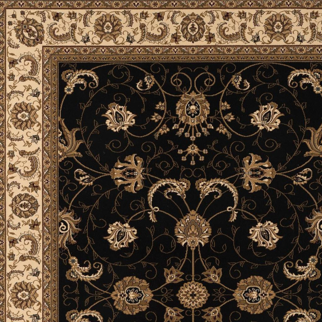 10' Black And Ivory Oriental Runner Rug-Area Rugs-DECOROLALA