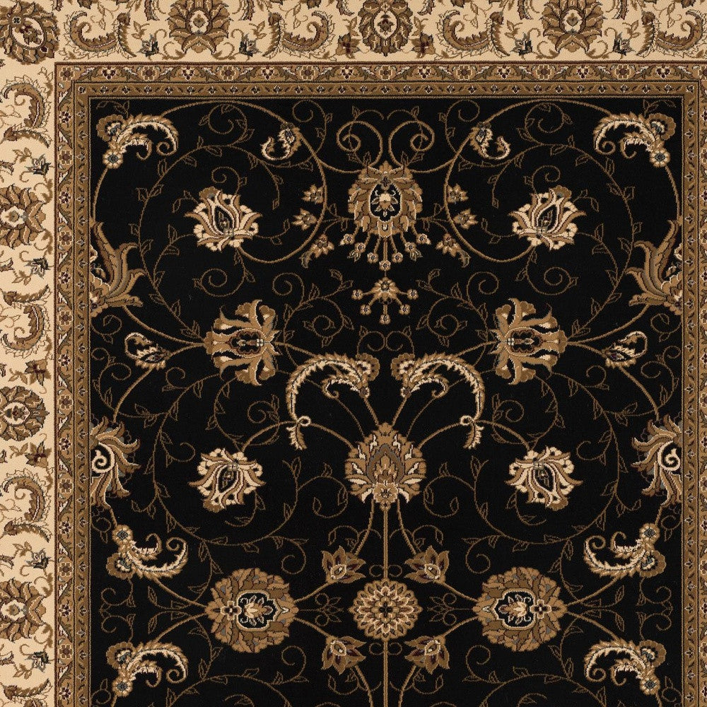 10' Black And Ivory Oriental Runner Rug-Area Rugs-DECOROLALA