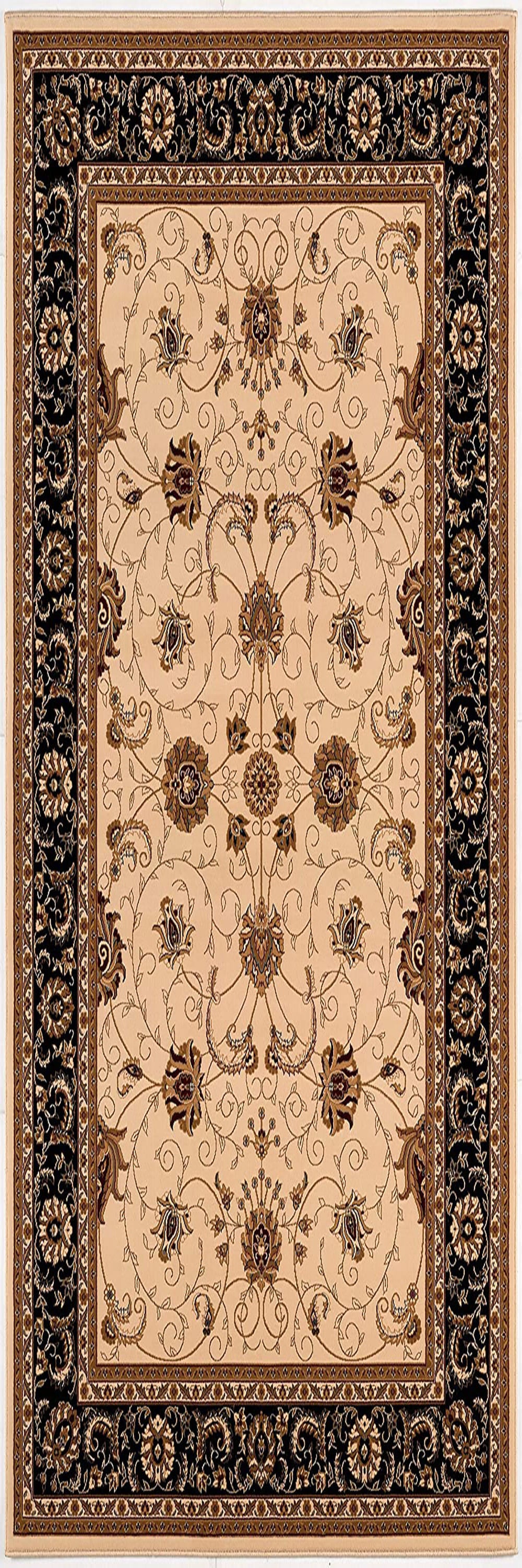 10' Black And Ivory Oriental Runner Rug-Area Rugs-DECOROLALA