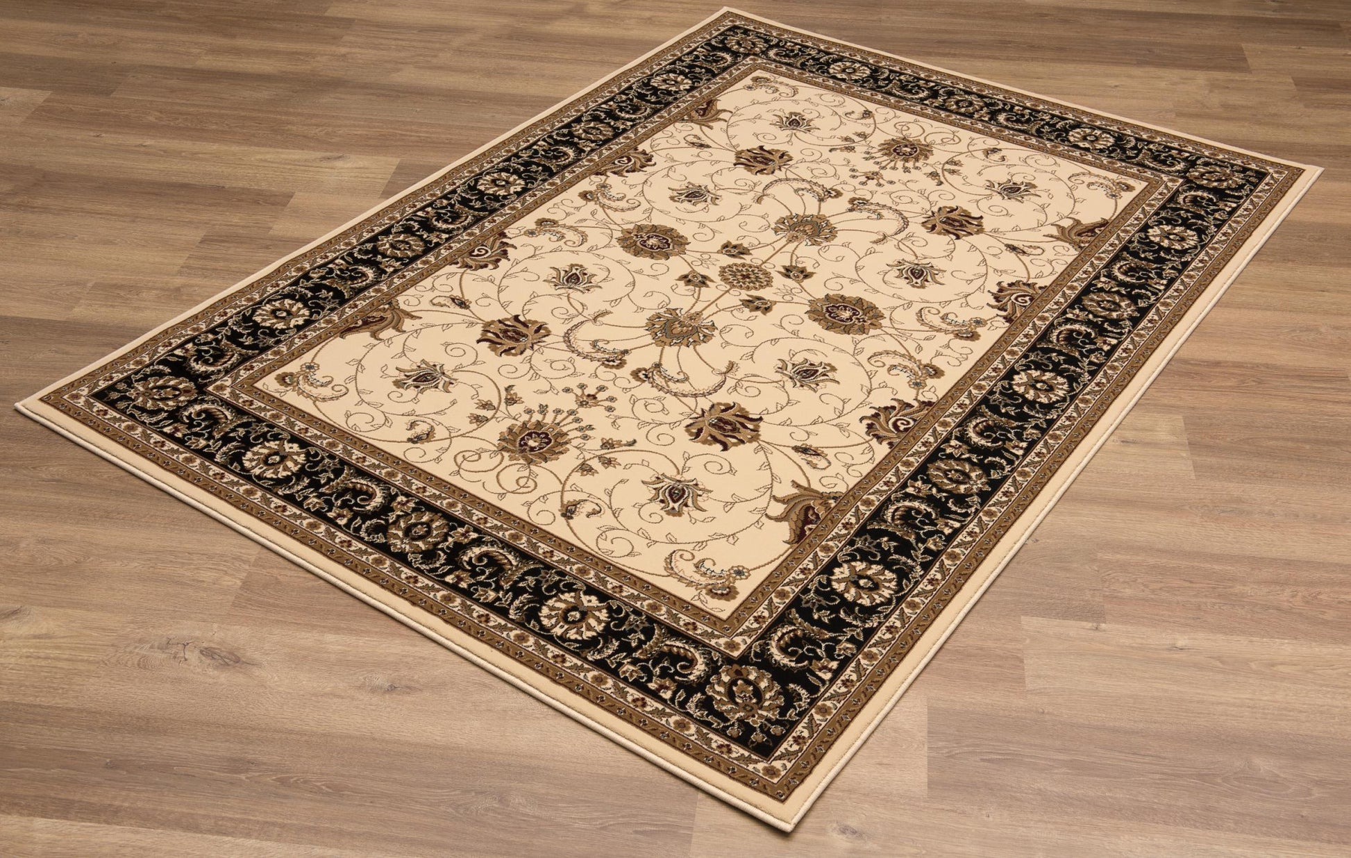 10' Black And Ivory Oriental Runner Rug-Area Rugs-DECOROLALA