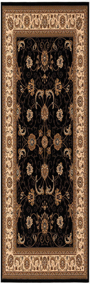 10' Black And Ivory Oriental Runner Rug-Area Rugs-DECOROLALA