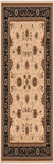 10' Black And Ivory Oriental Runner Rug-Area Rugs-DECOROLALA