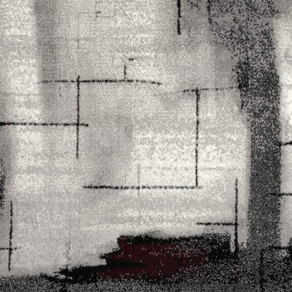 10' Black Burgundy And Gray Abstract Runner Rug-Area Rugs-DECOROLALA