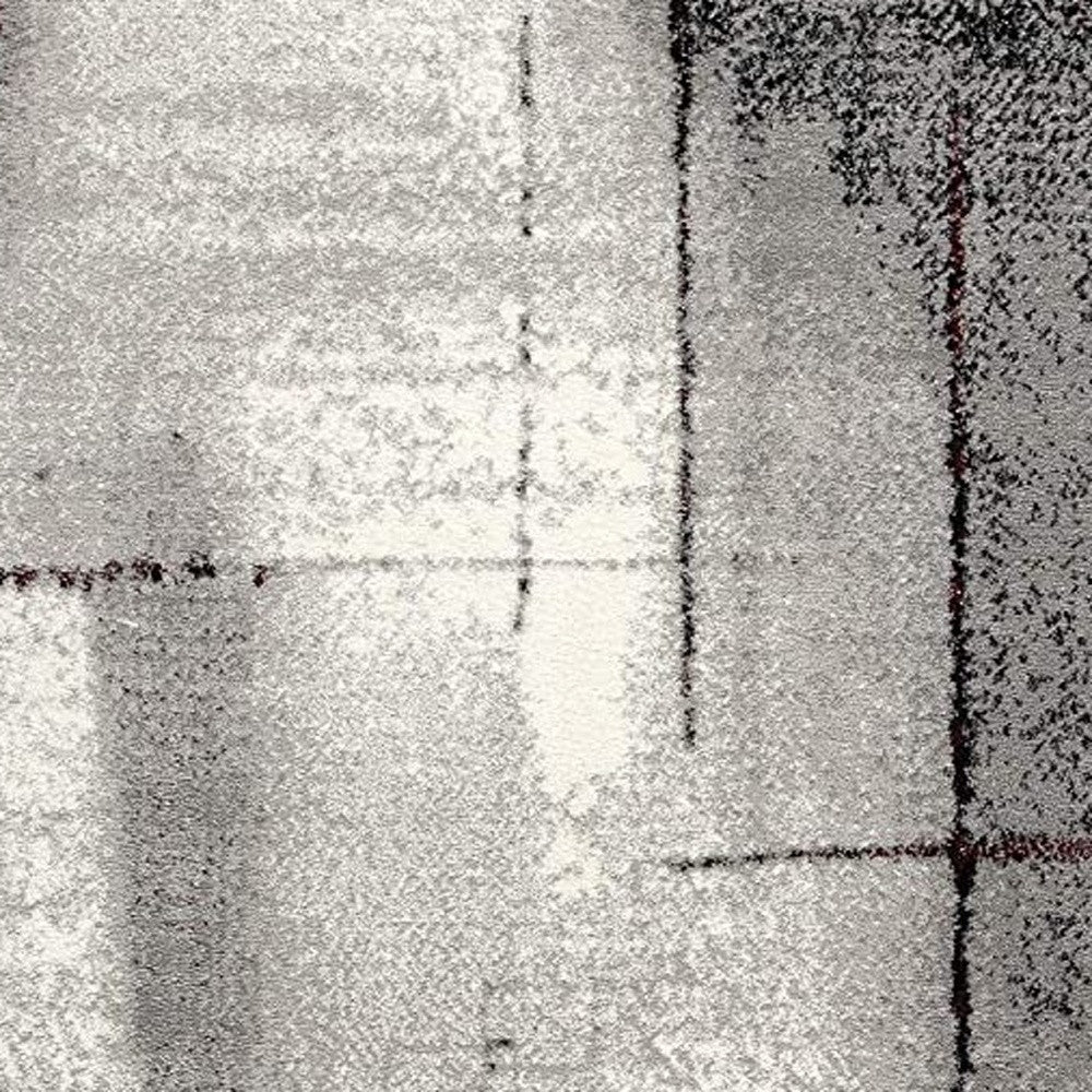 10' Black Burgundy And Gray Abstract Runner Rug-Area Rugs-DECOROLALA