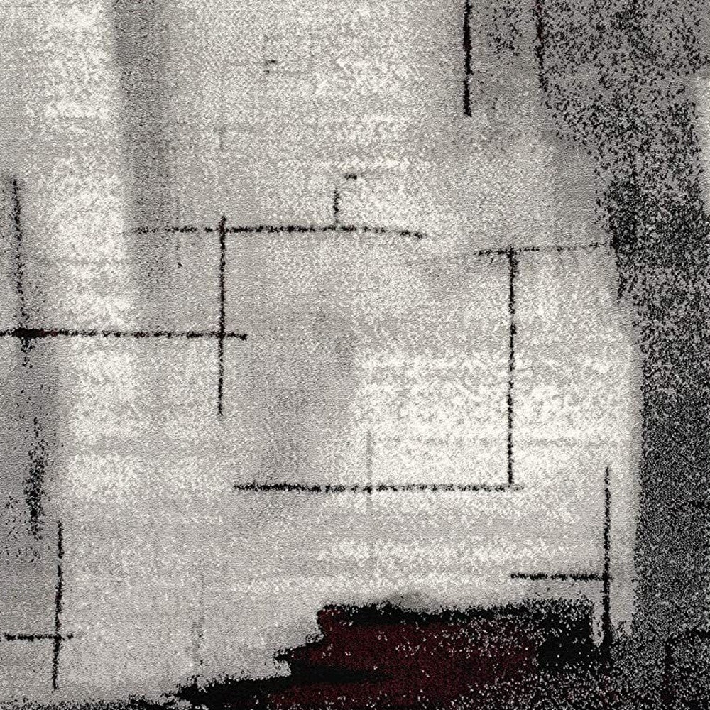 10' Black Burgundy And Gray Abstract Runner Rug-Area Rugs-DECOROLALA