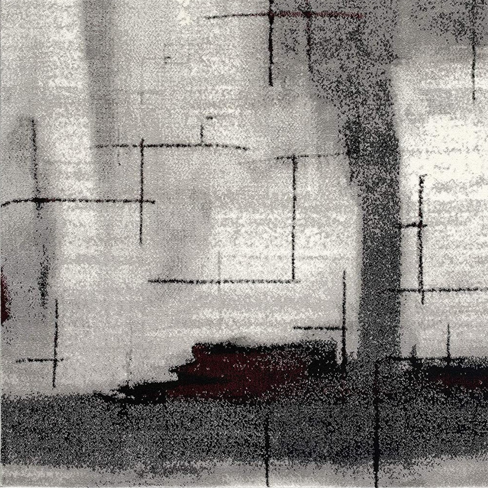 10' Black Burgundy And Gray Abstract Runner Rug-Area Rugs-DECOROLALA