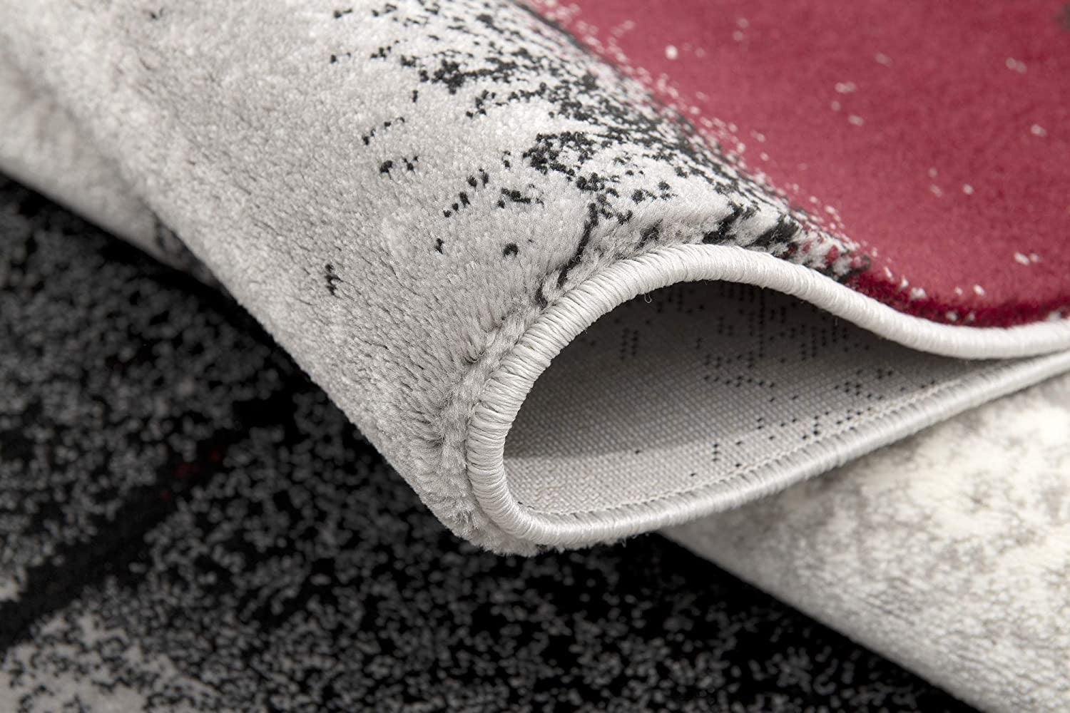 10' Black Burgundy And Gray Abstract Runner Rug-Area Rugs-DECOROLALA