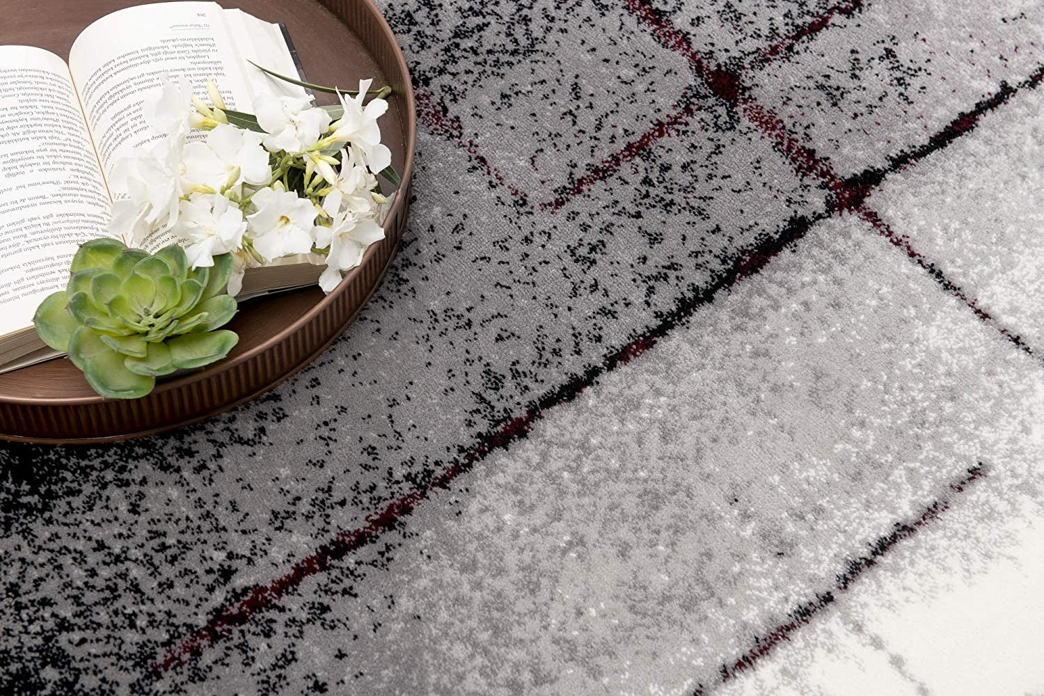 10' Black Burgundy And Gray Abstract Runner Rug-Area Rugs-DECOROLALA