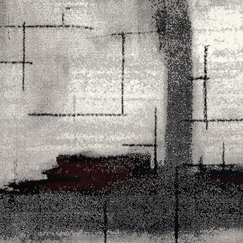 10' Black Burgundy And Gray Abstract Runner Rug-Area Rugs-DECOROLALA