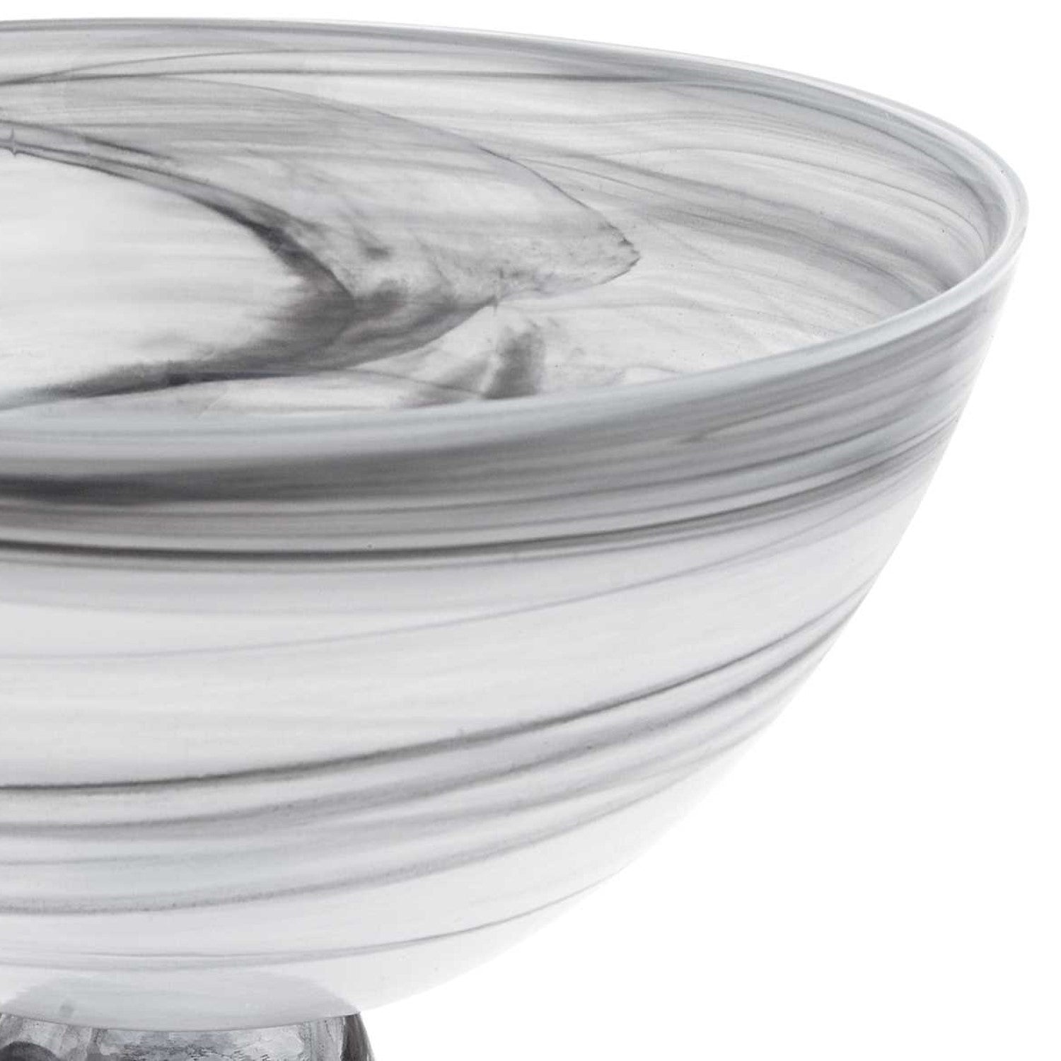10" Black and Gray Swirl Mouth Blown Glass Footed Centerpiece Bowl-Serving Bowls-DECOROLALA