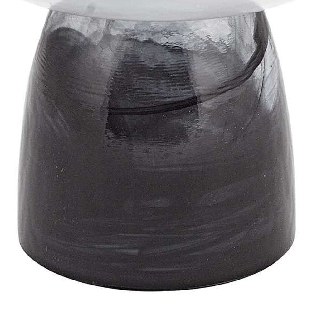 10" Black and Gray Swirl Mouth Blown Glass Footed Centerpiece Bowl-Serving Bowls-DECOROLALA