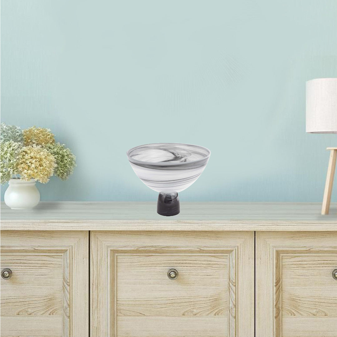 10" Black and Gray Swirl Mouth Blown Glass Footed Centerpiece Bowl-Serving Bowls-DECOROLALA