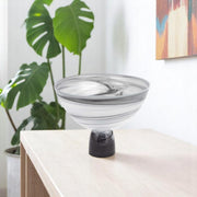 10" Black and Gray Swirl Mouth Blown Glass Footed Centerpiece Bowl-Serving Bowls-DECOROLALA