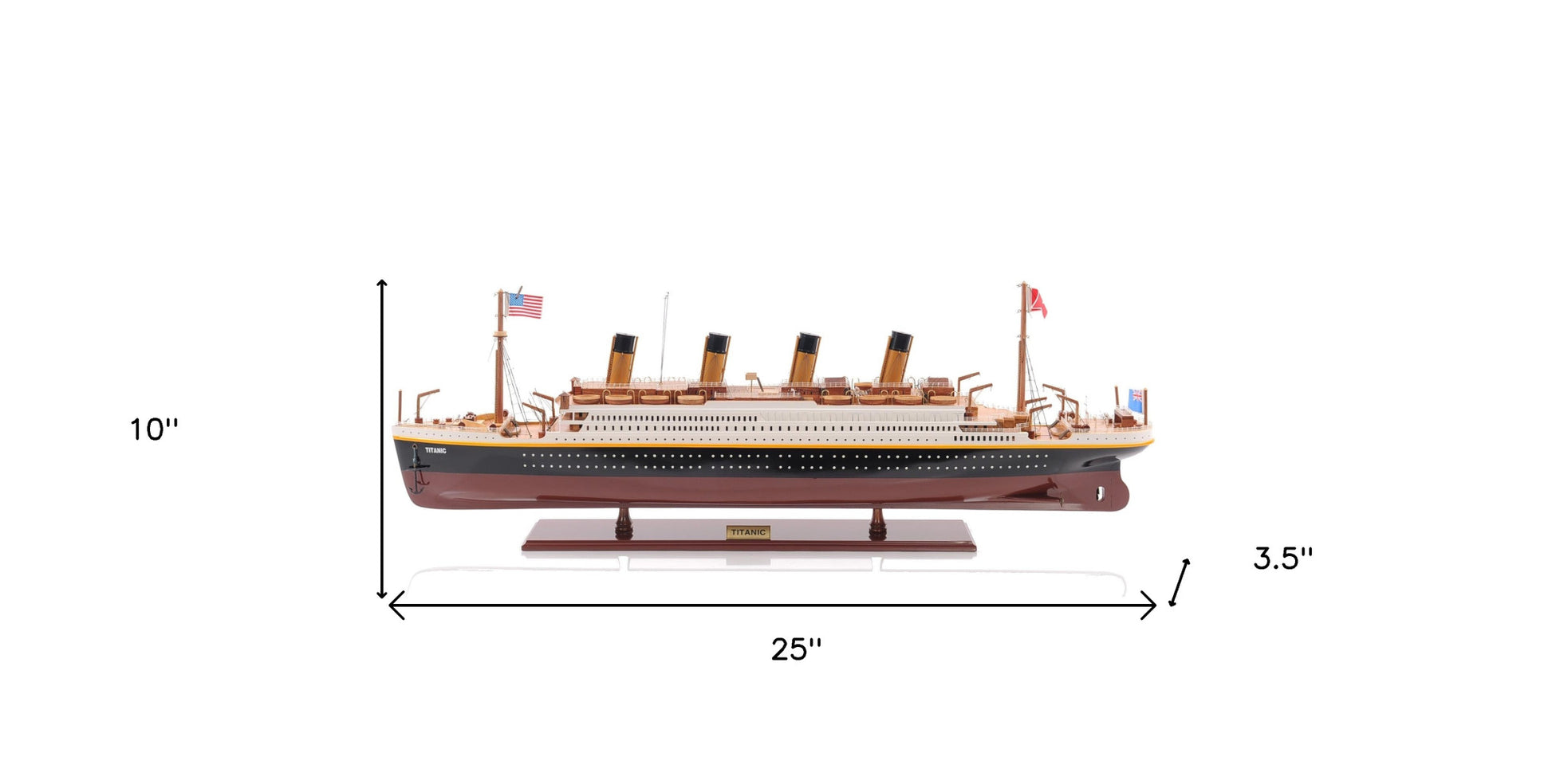 10" Black and Red Solid Wood Hand Painted 1912 RMS Titanic Small Model Boat-Sculptures-DECOROLALA