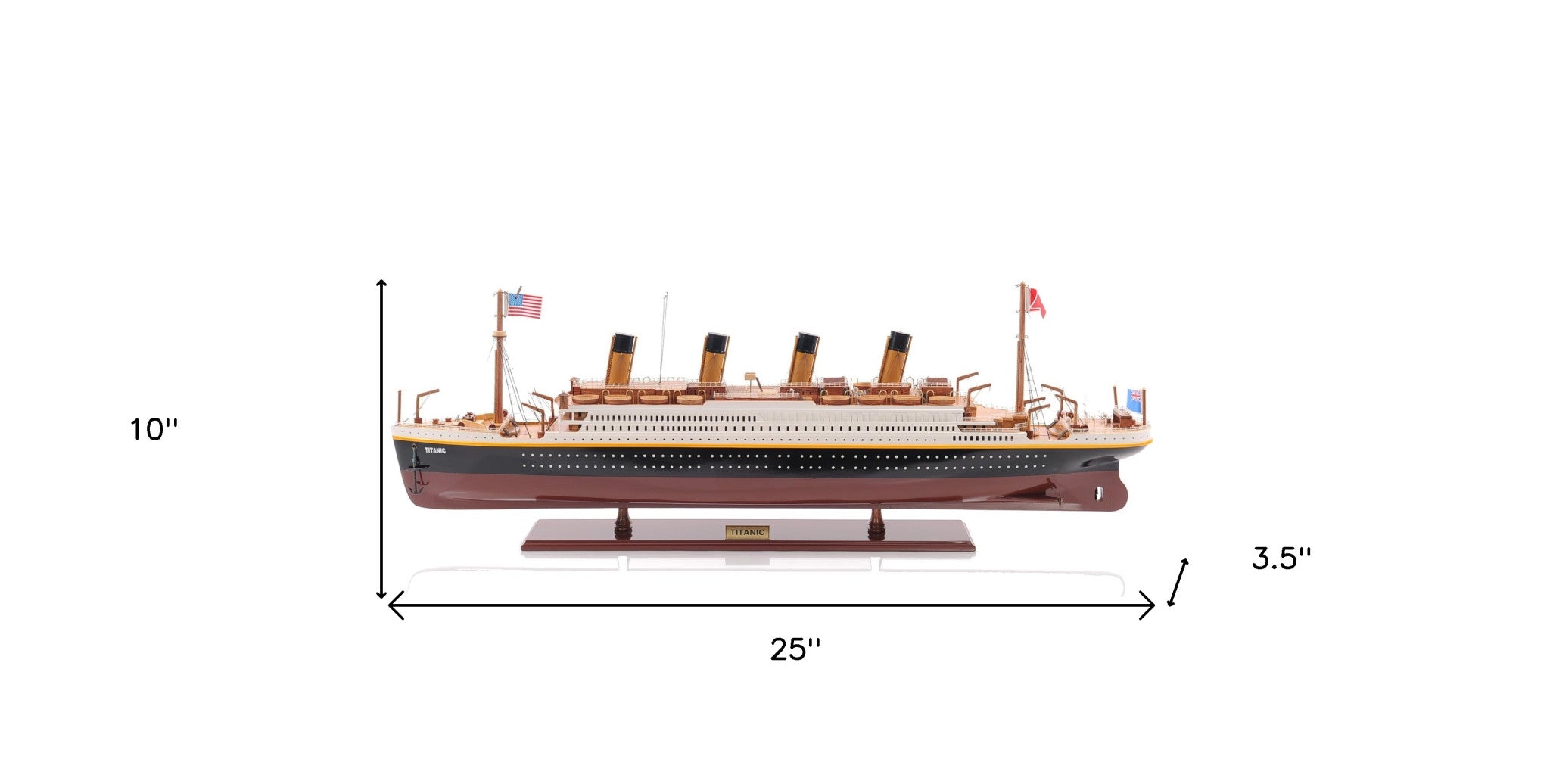 10" Black and Red Solid Wood Hand Painted 1912 RMS Titanic Small Model Boat-Sculptures-DECOROLALA