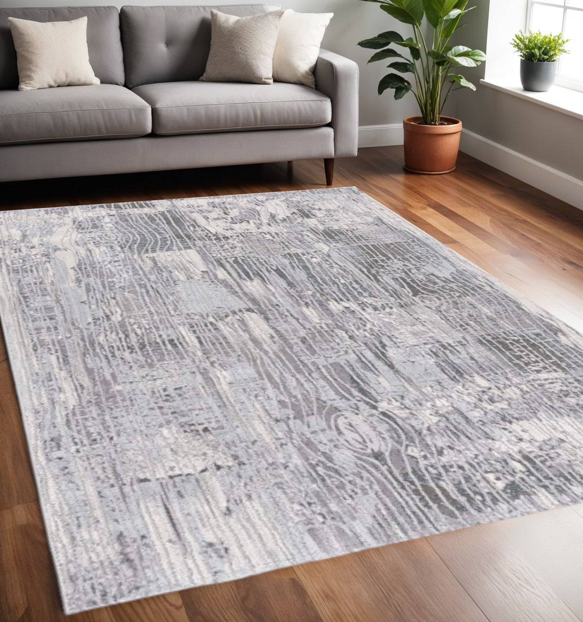 10' Blue Abstract Power Loom Runner Rug-Area Rugs-DECOROLALA
