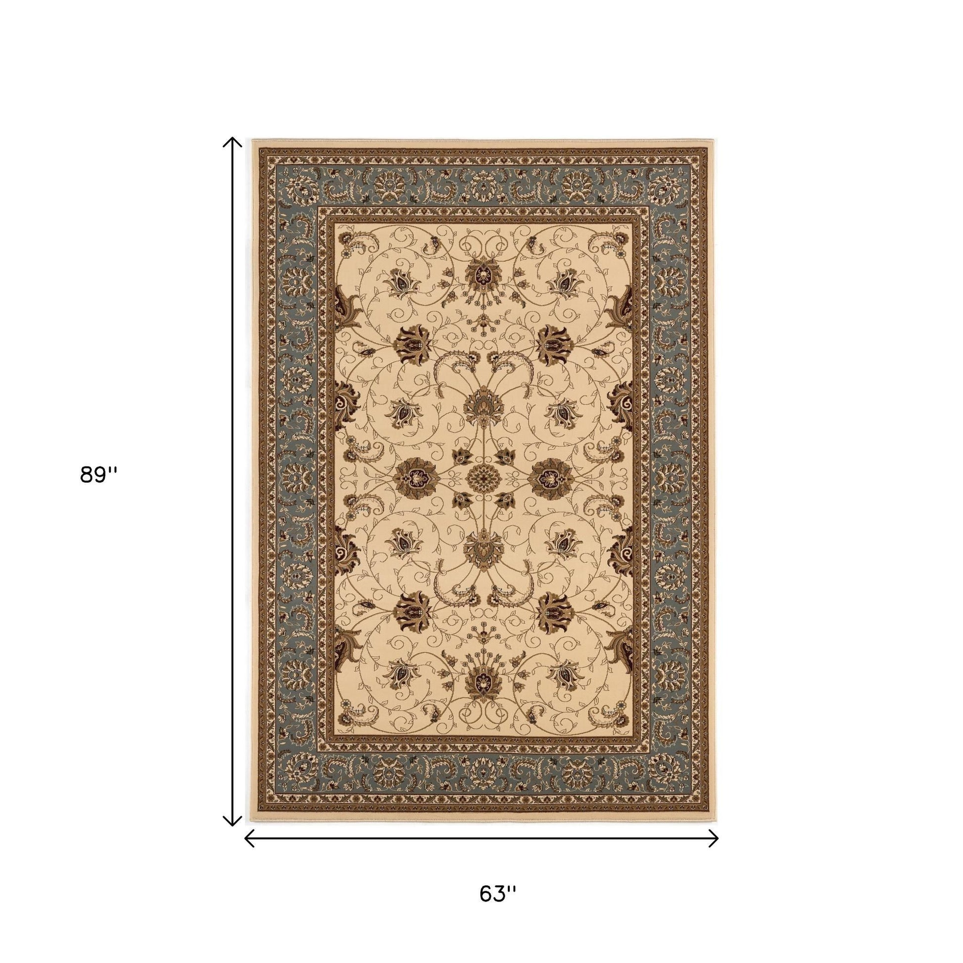 10' Blue And Ivory Oriental Runner Rug-Area Rugs-DECOROLALA