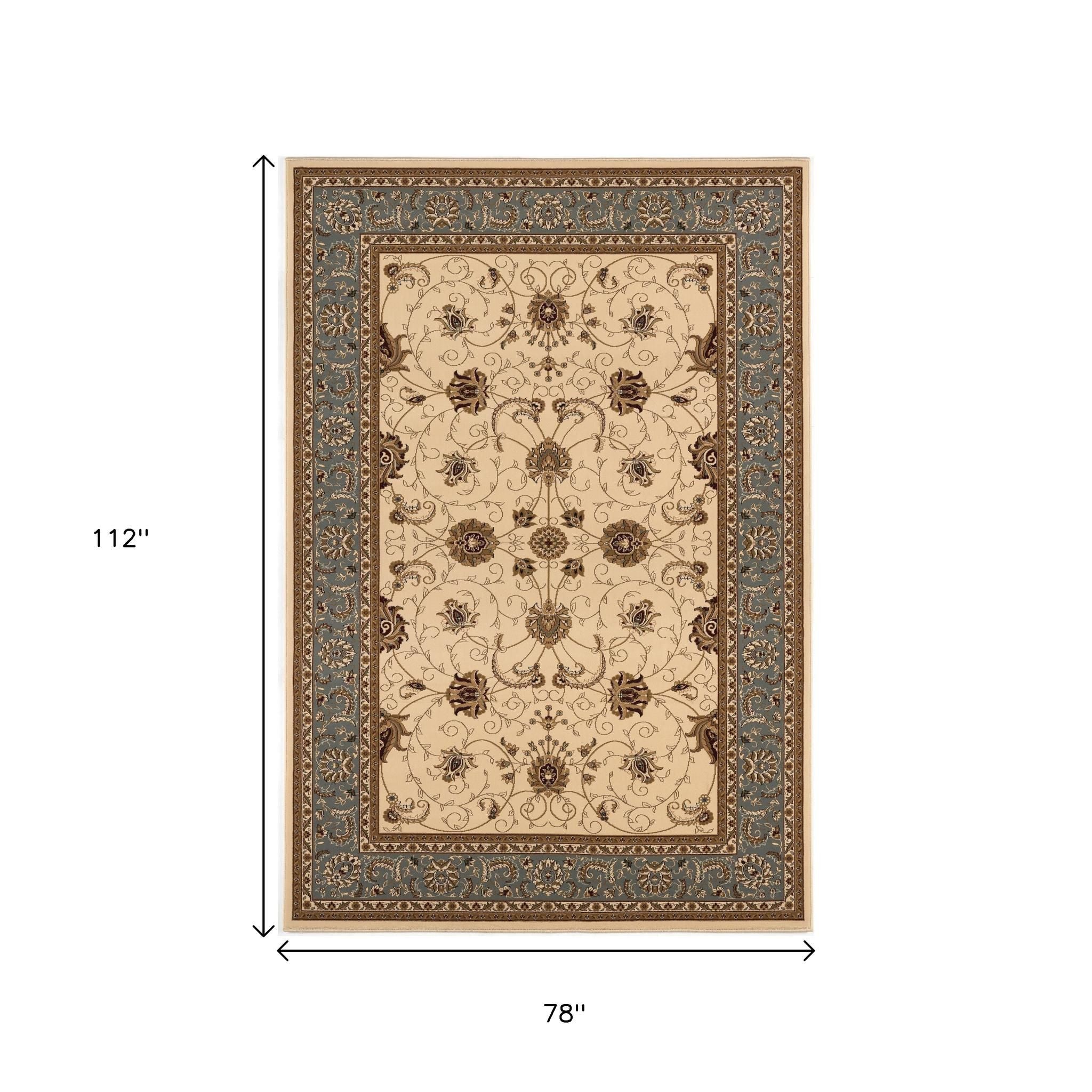 10' Blue And Ivory Oriental Runner Rug-Area Rugs-DECOROLALA