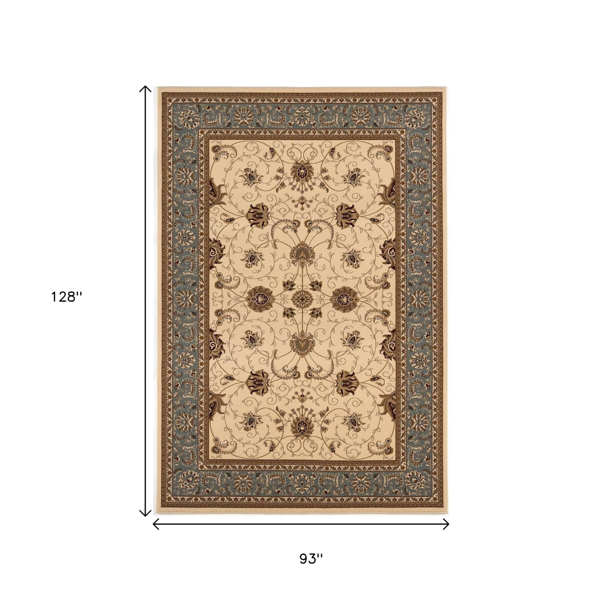 10' Blue And Ivory Oriental Runner Rug-Area Rugs-DECOROLALA