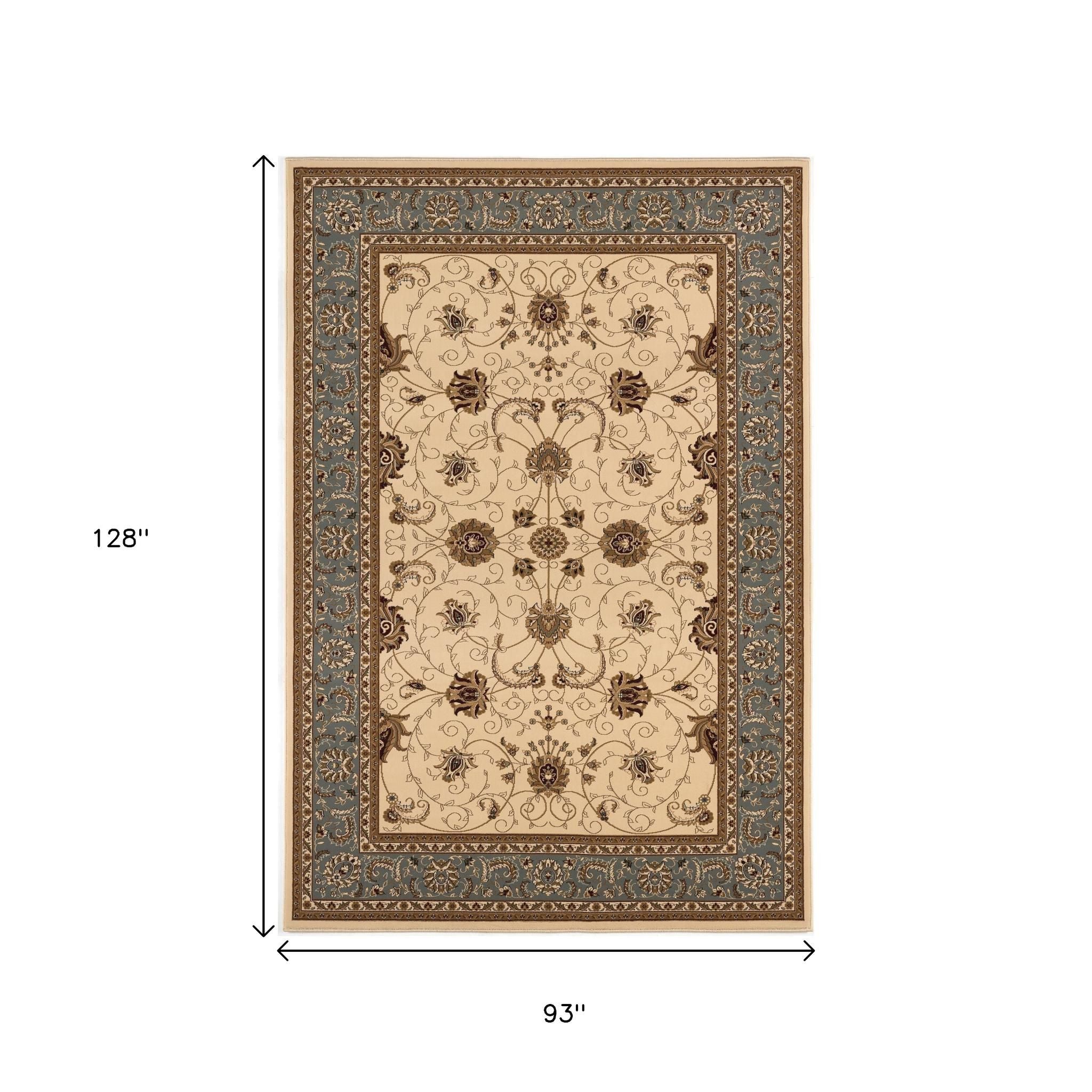 10' Blue And Ivory Oriental Runner Rug-Area Rugs-DECOROLALA