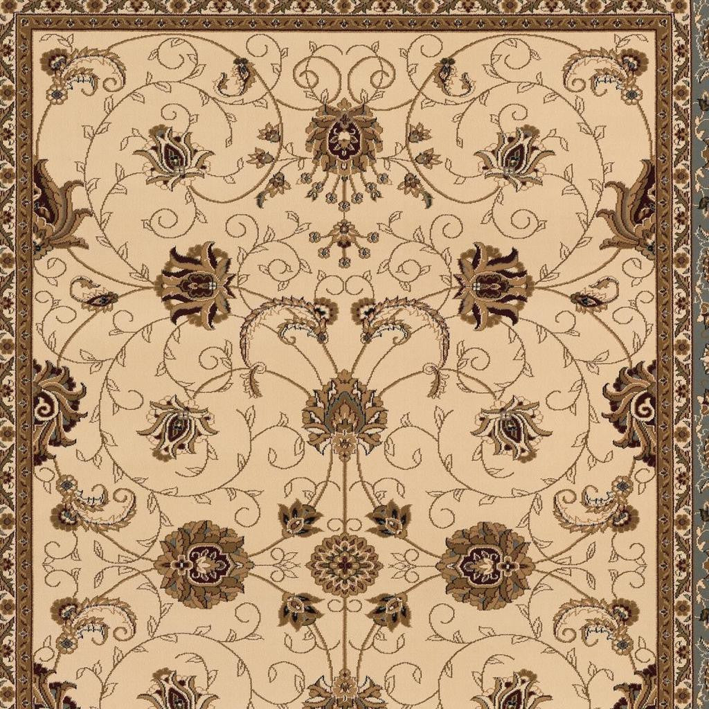 10' Blue And Ivory Oriental Runner Rug-Area Rugs-DECOROLALA