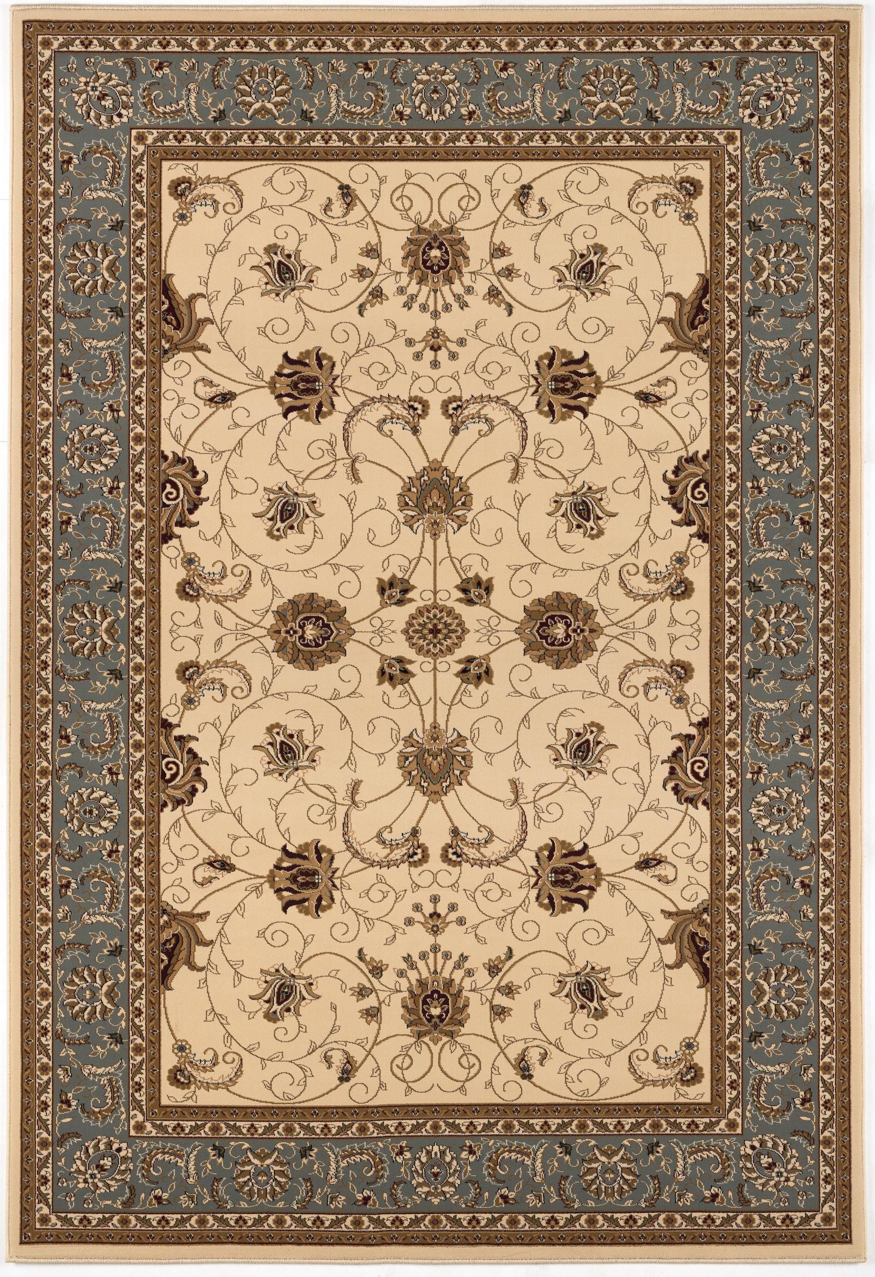 10' Blue And Ivory Oriental Runner Rug-Area Rugs-DECOROLALA