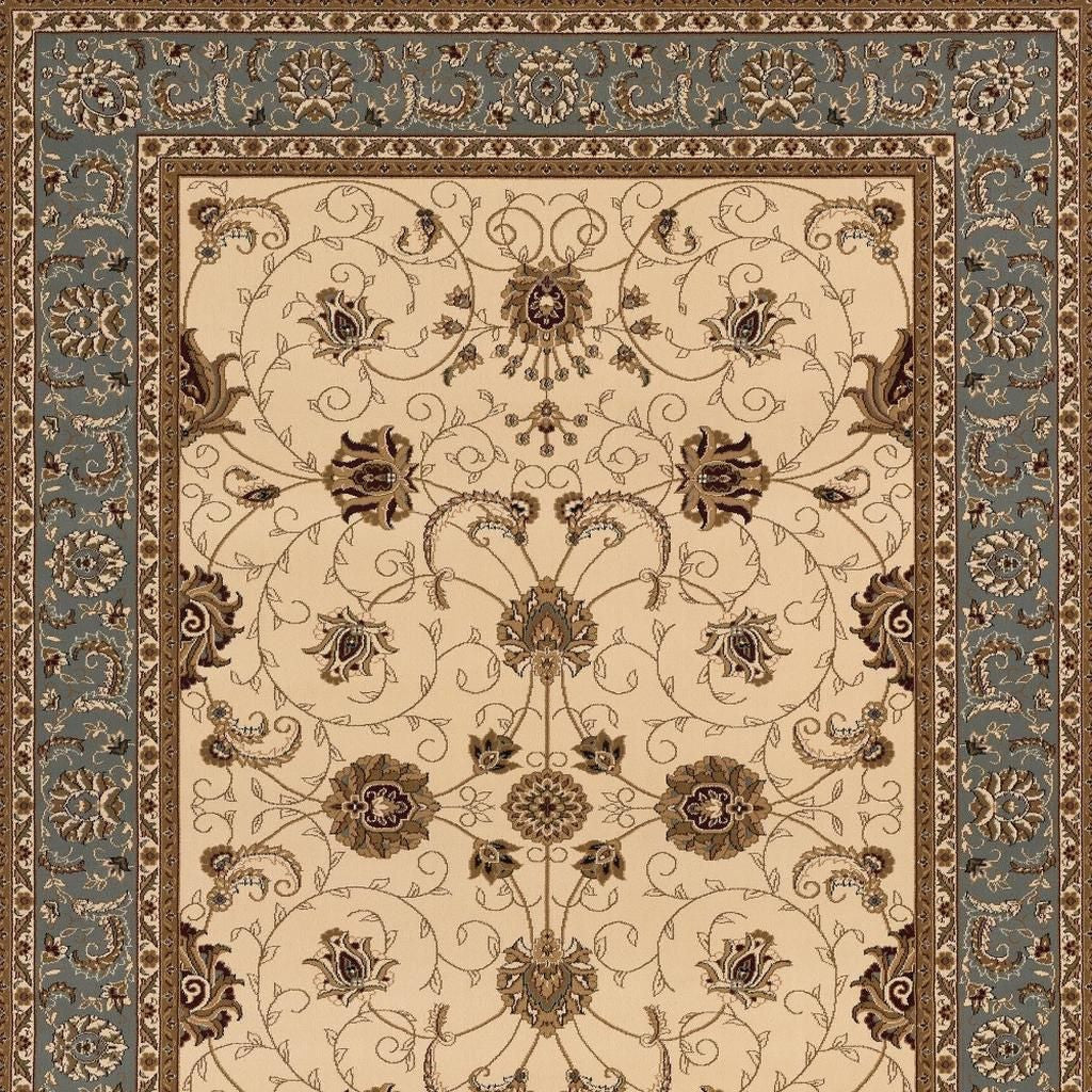 10' Blue And Ivory Oriental Runner Rug-Area Rugs-DECOROLALA