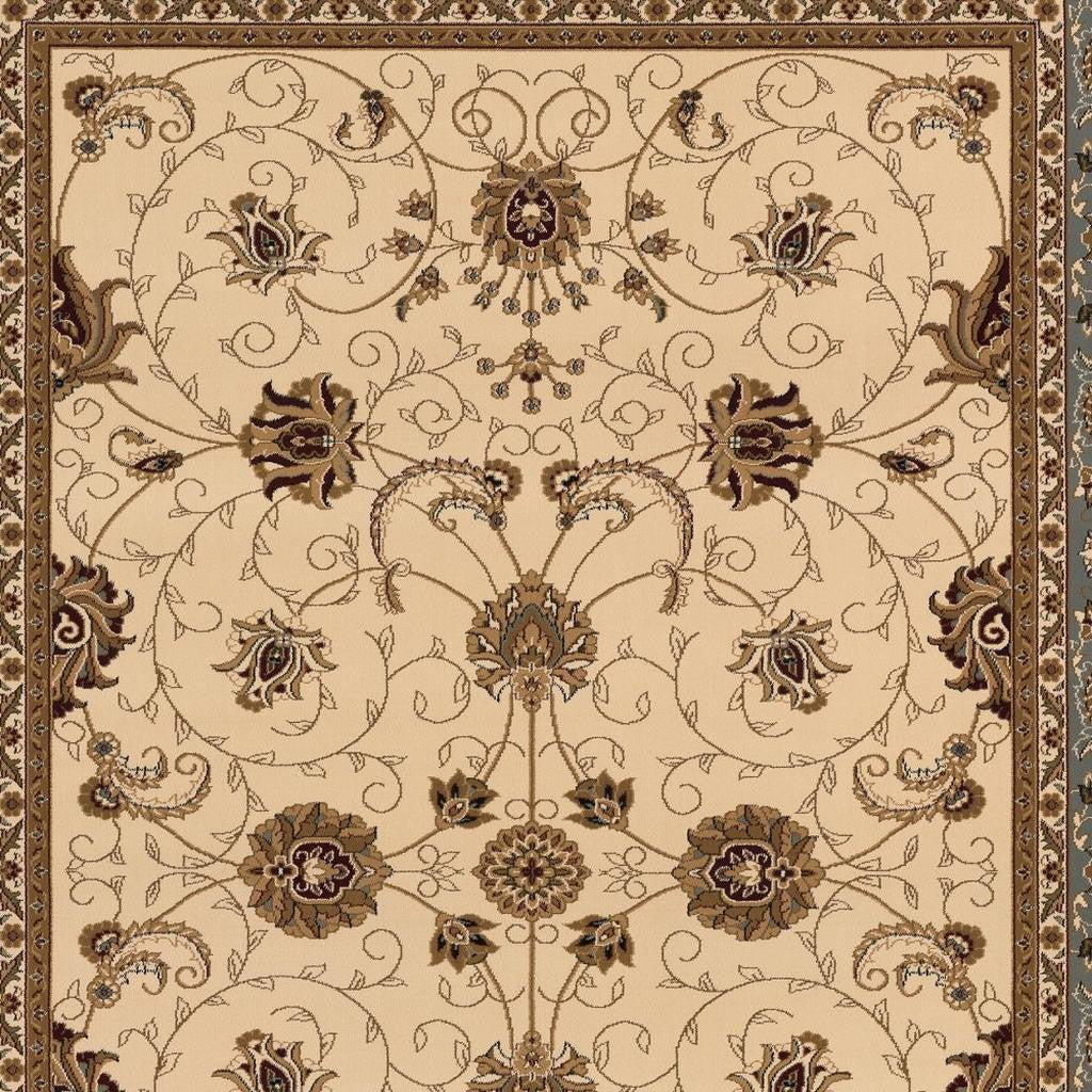 10' Blue And Ivory Oriental Runner Rug-Area Rugs-DECOROLALA