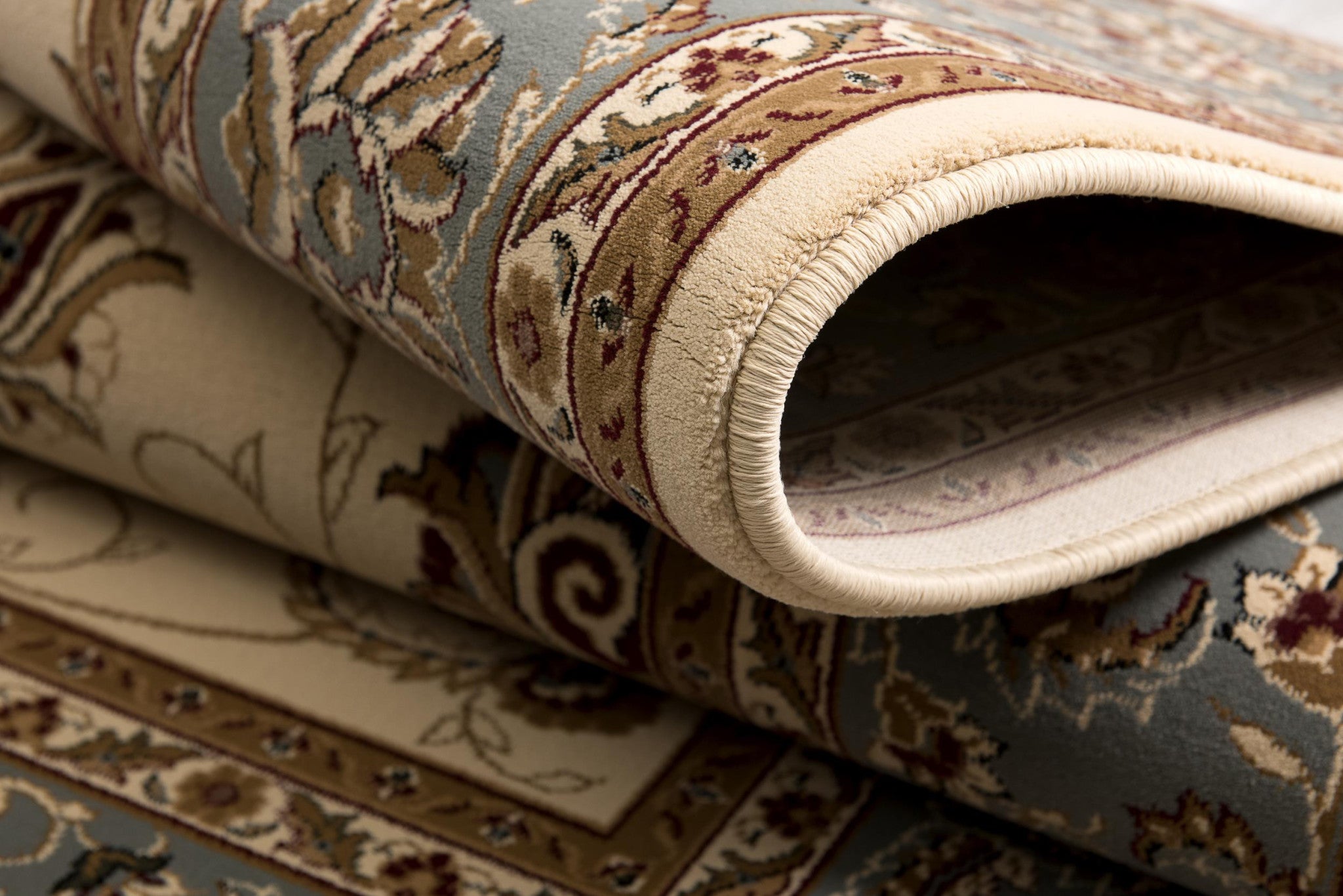 10' Blue And Ivory Oriental Runner Rug-Area Rugs-DECOROLALA