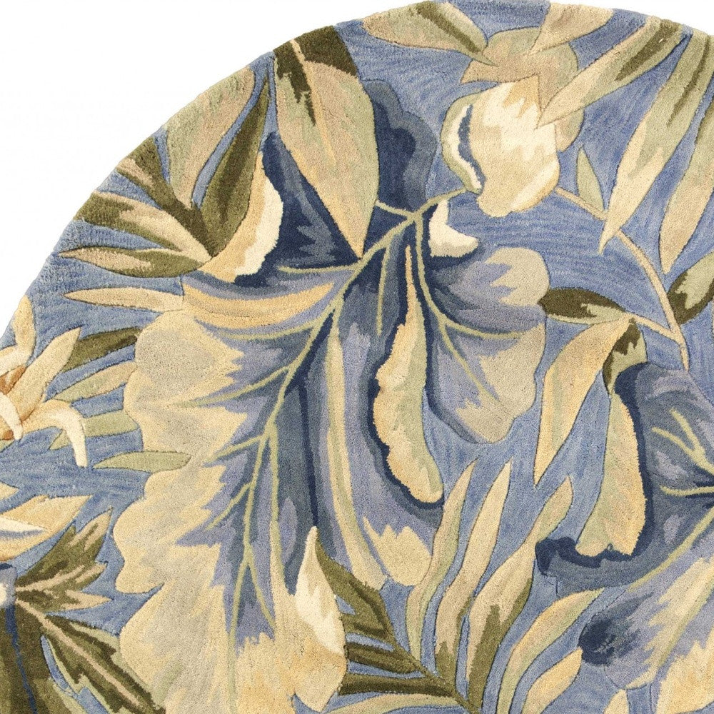 10' Blue Beige And Green Wool Tropical Botanical Hand Tufted Runner Rug-Area Rugs-DECOROLALA