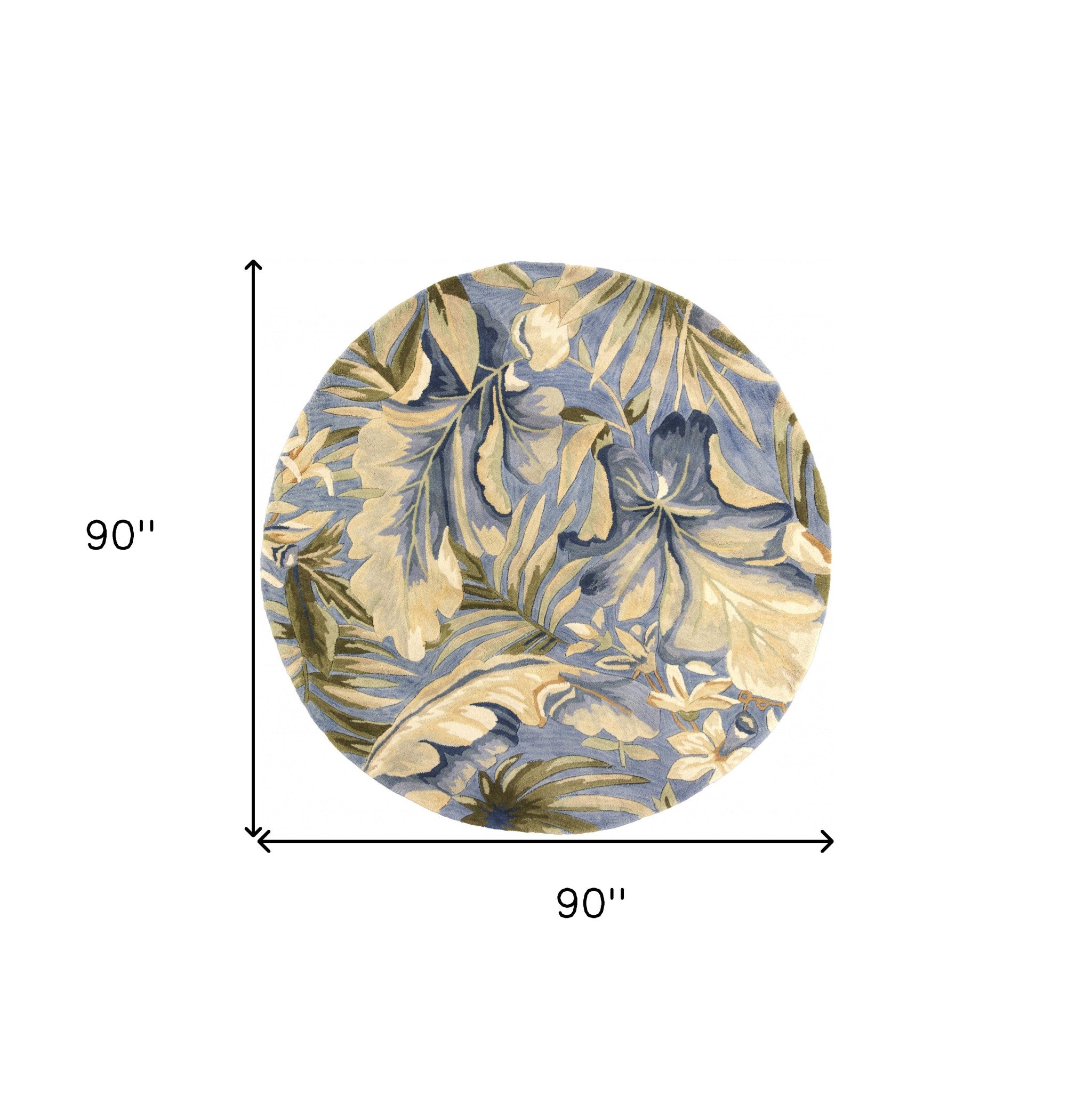 10' Blue Beige And Green Wool Tropical Botanical Hand Tufted Runner Rug-Area Rugs-DECOROLALA