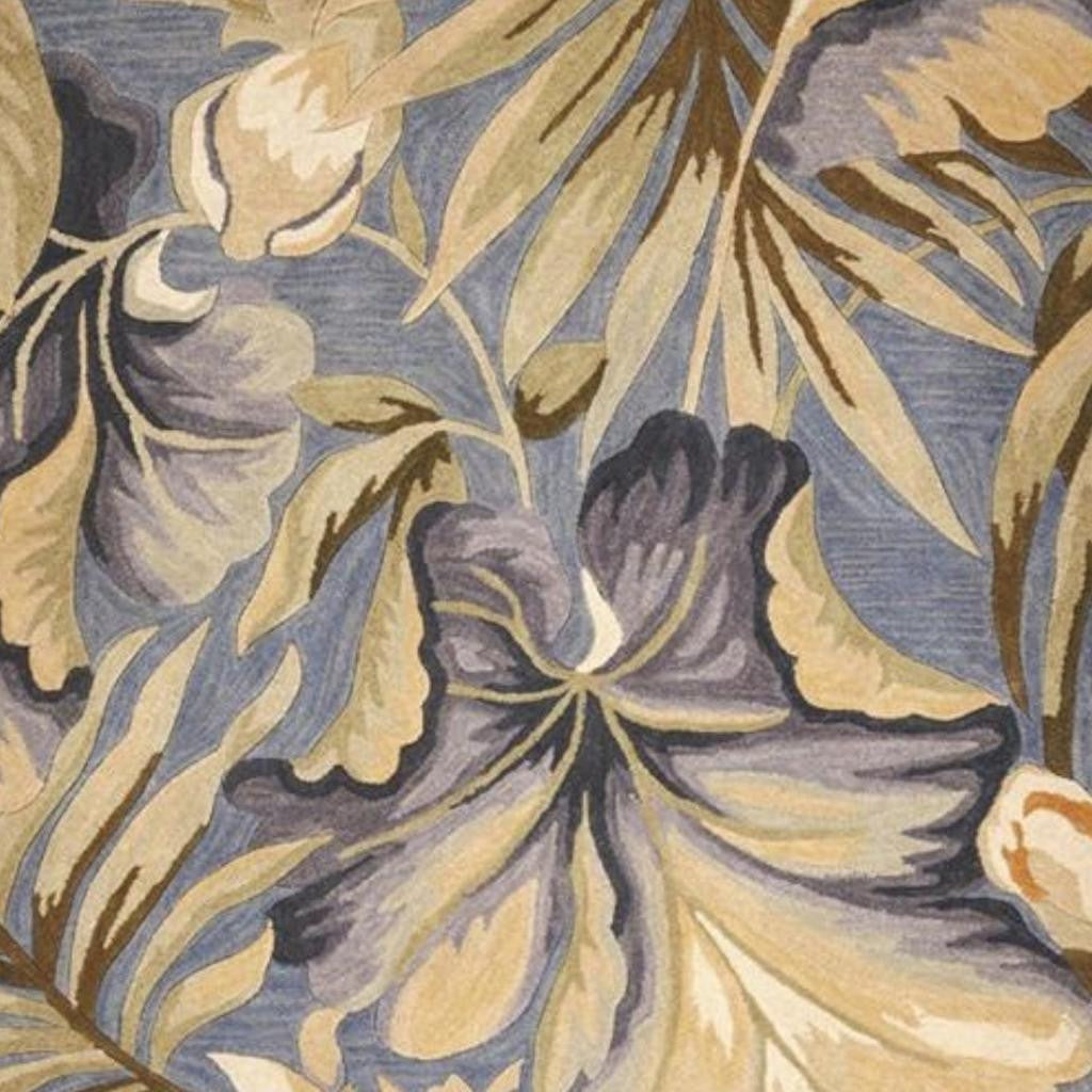 10' Blue Beige And Green Wool Tropical Botanical Hand Tufted Runner Rug-Area Rugs-DECOROLALA