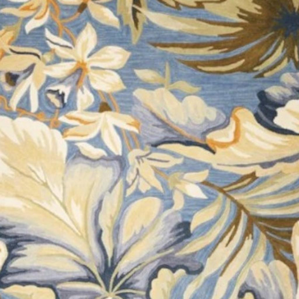 10' Blue Beige And Green Wool Tropical Botanical Hand Tufted Runner Rug-Area Rugs-DECOROLALA