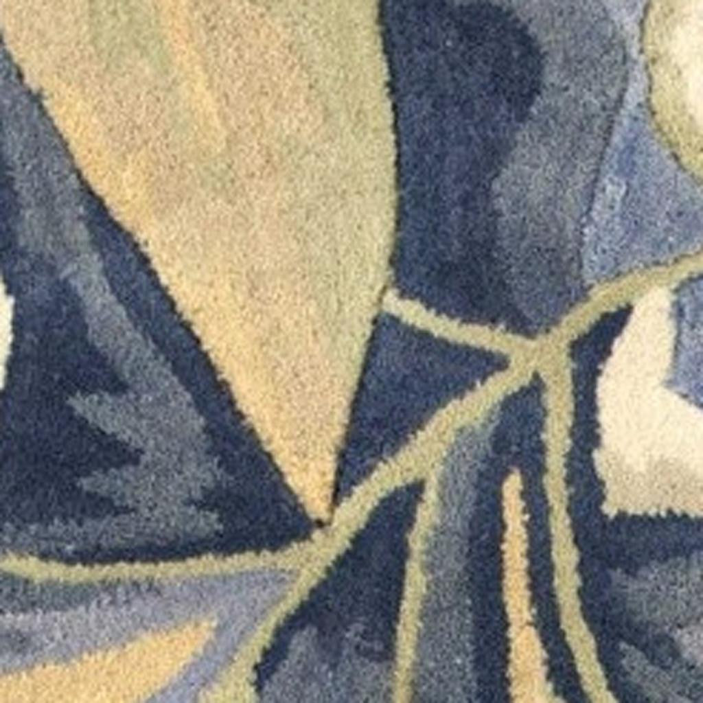 10' Blue Beige And Green Wool Tropical Botanical Hand Tufted Runner Rug-Area Rugs-DECOROLALA