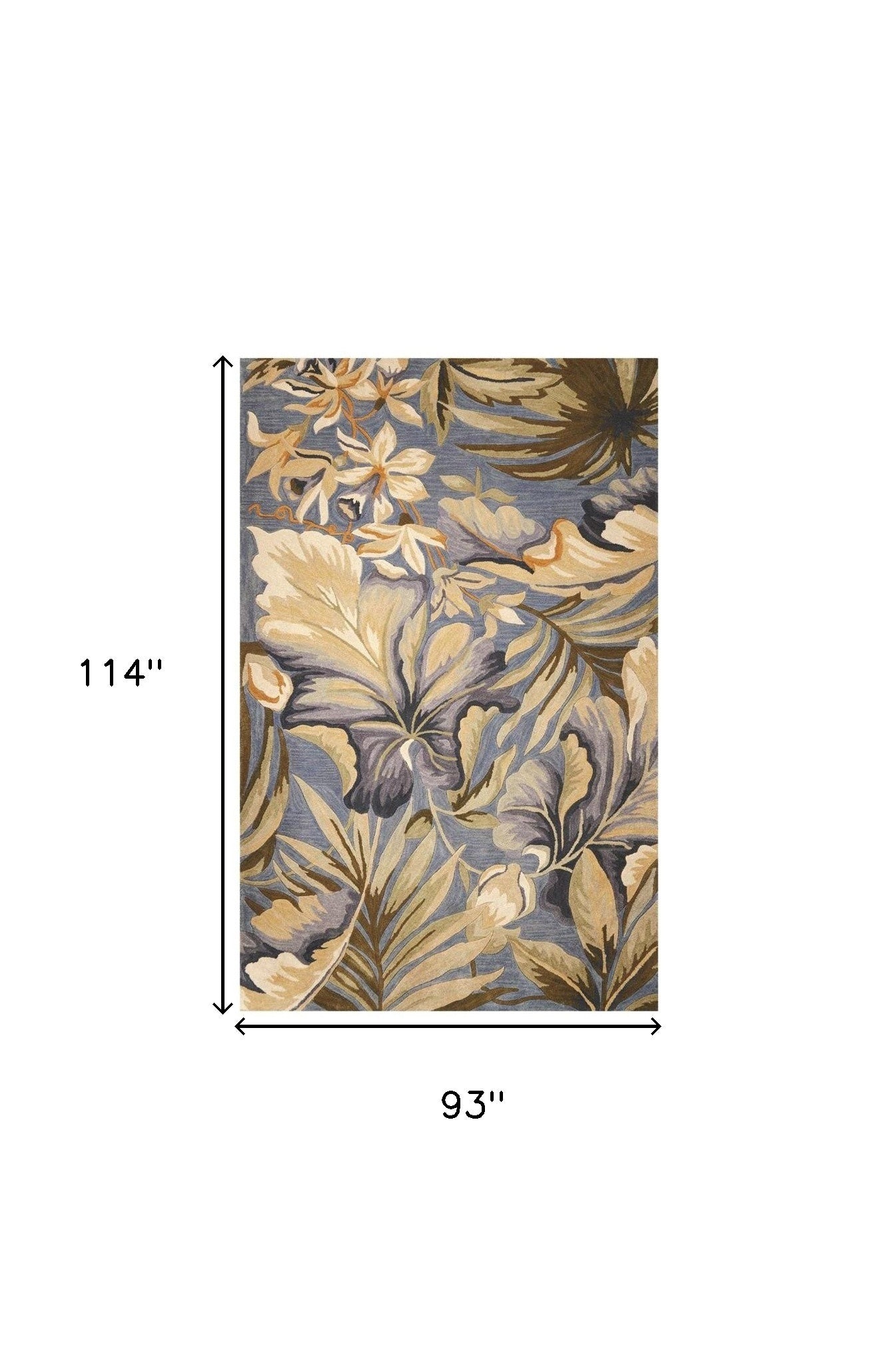 10' Blue Beige And Green Wool Tropical Botanical Hand Tufted Runner Rug-Area Rugs-DECOROLALA