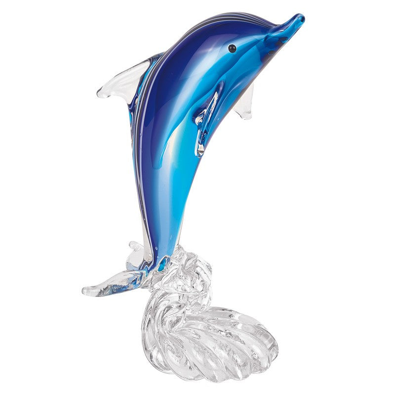 10" Blue Murano Glass Dolphin Figurine Tabletop Sculpture-Sculptures-DECOROLALA