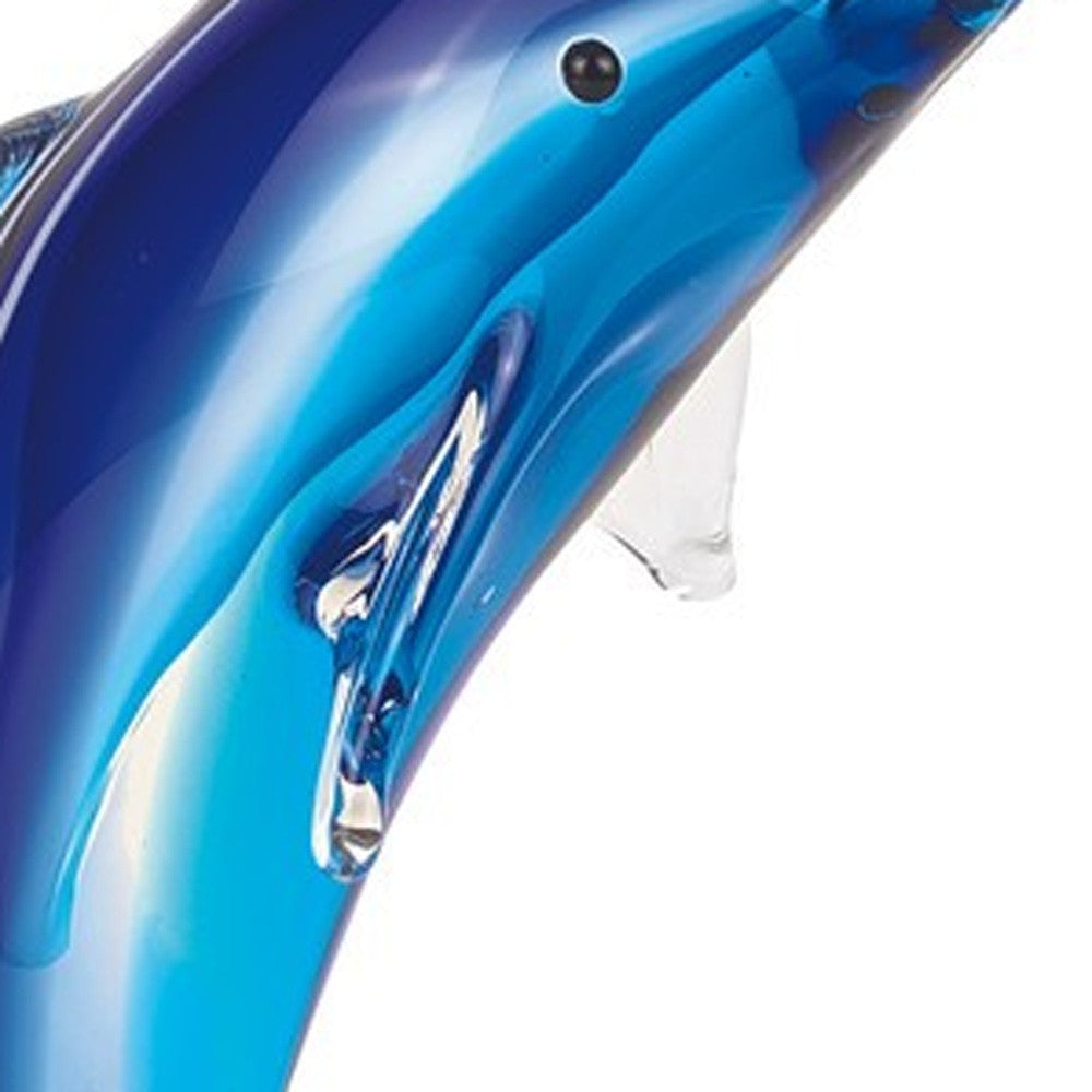 10" Blue Murano Glass Dolphin Figurine Tabletop Sculpture-Sculptures-DECOROLALA