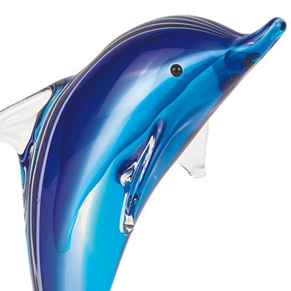 10" Blue Murano Glass Dolphin Figurine Tabletop Sculpture-Sculptures-DECOROLALA