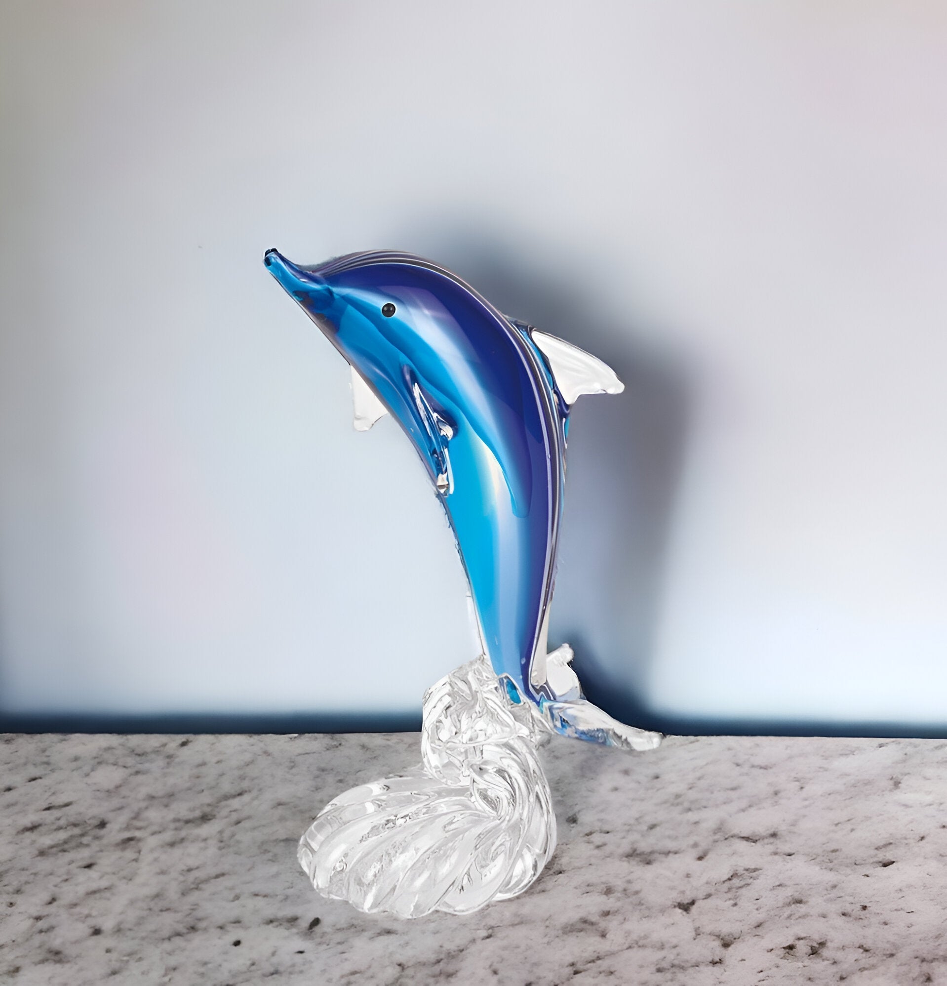 10" Blue Murano Glass Dolphin Figurine Tabletop Sculpture-Sculptures-DECOROLALA
