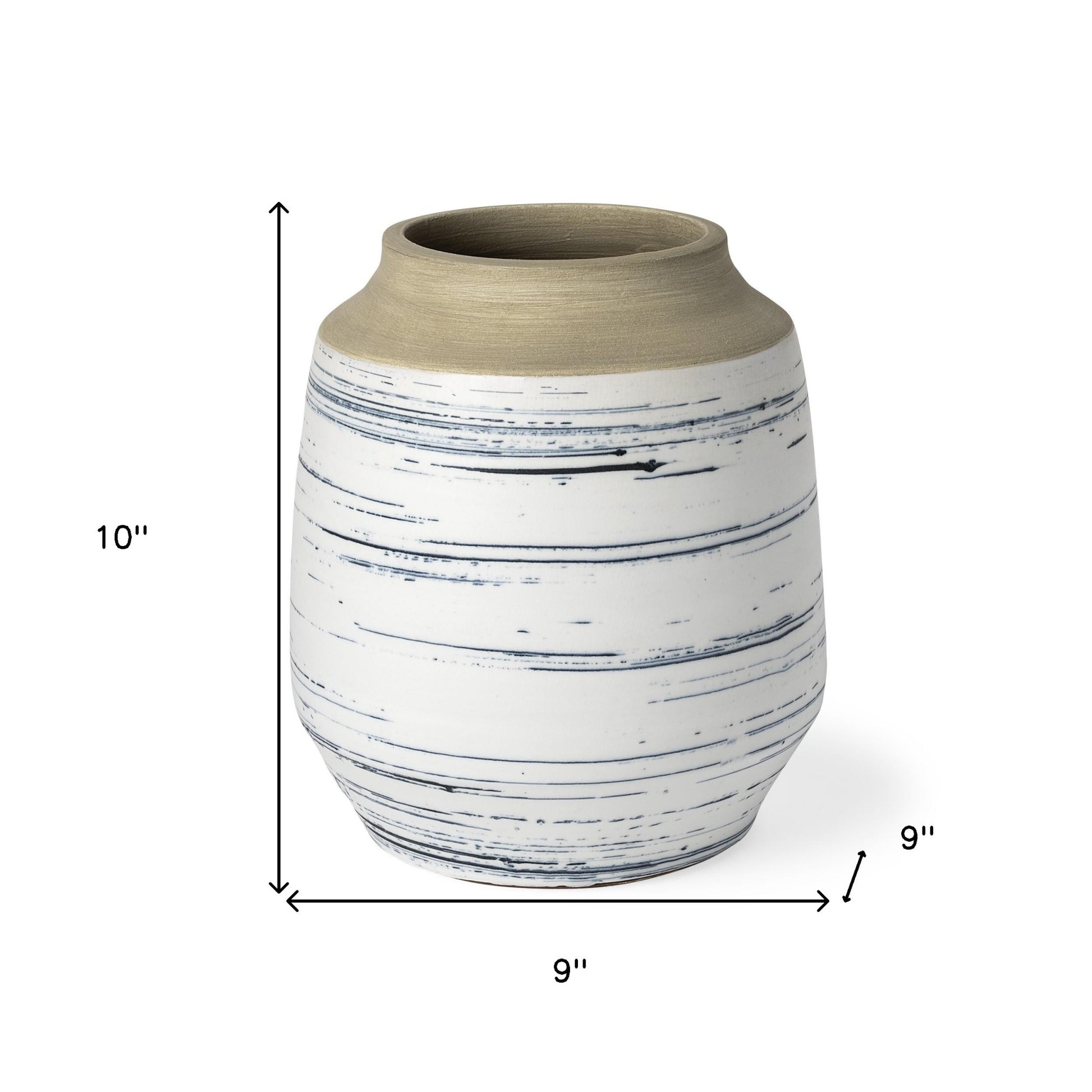 10" Blue Sand And White Abstract Cylinder Ceramic Table Vase-Vases-DECOROLALA