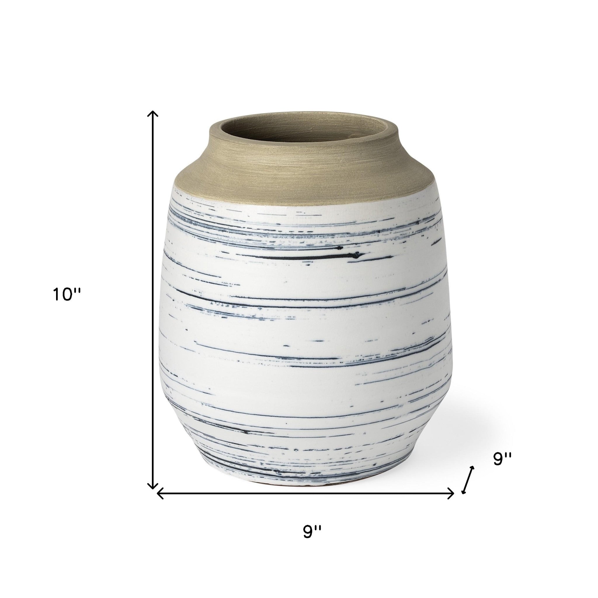 10" Blue Sand And White Abstract Cylinder Ceramic Table Vase-Vases-DECOROLALA