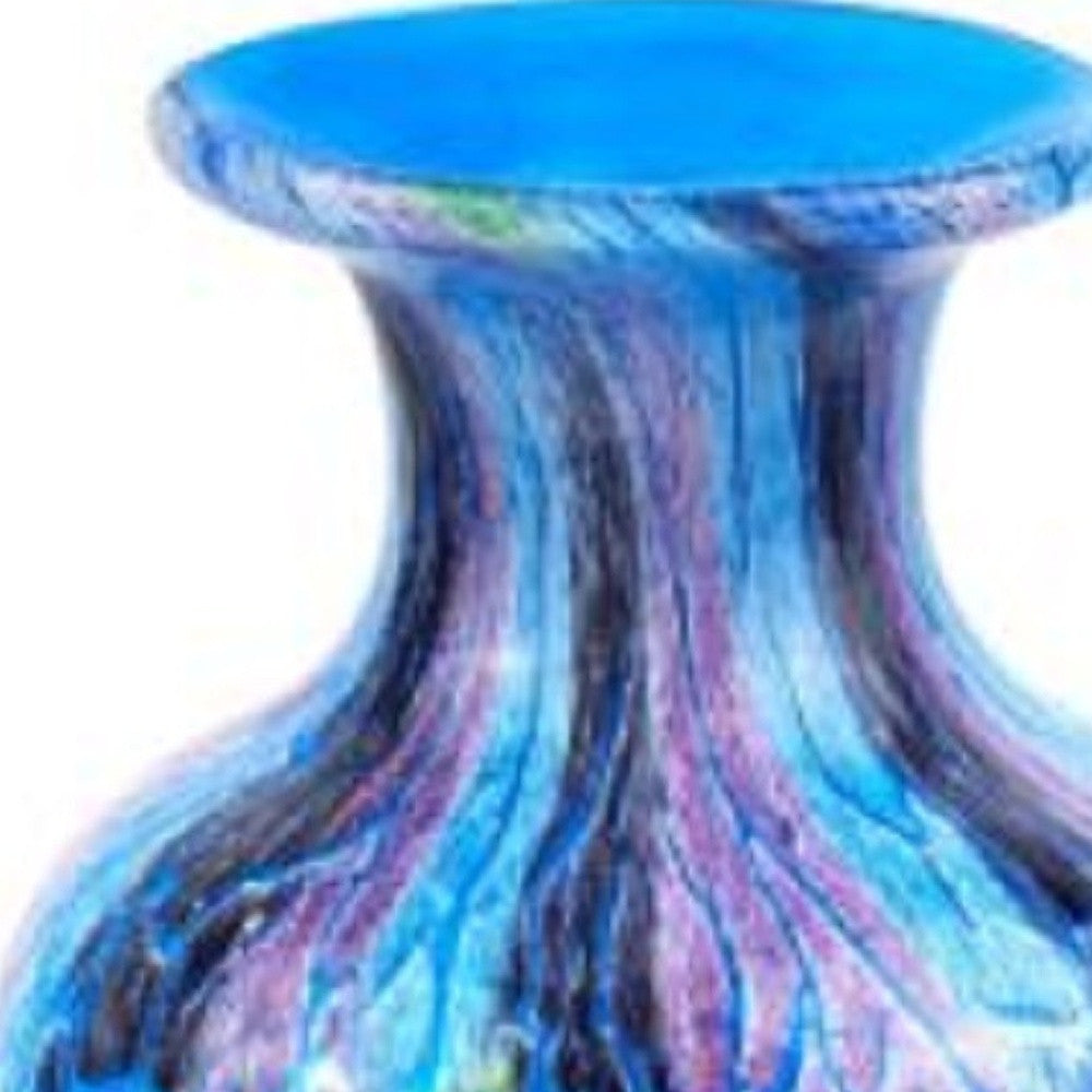 10" Blue and Green Glass Abstract Round Table Vase-Vases-DECOROLALA