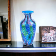 10" Blue and Green Glass Abstract Round Table Vase-Vases-DECOROLALA