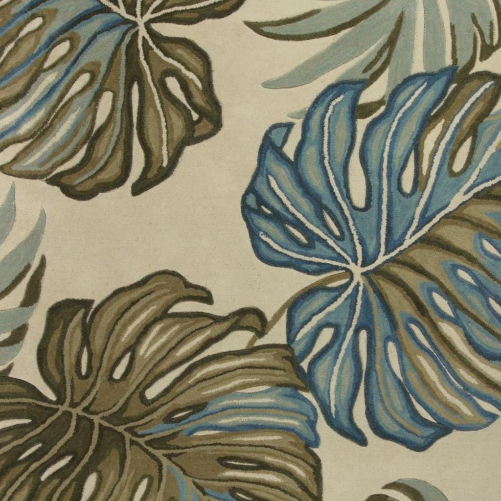 10' Brown Blue And Green Wool Tropical Botanical Hand Tufted Runner Rug-Area Rugs-DECOROLALA